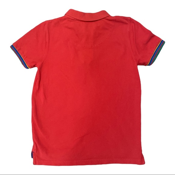 Mini Boden Polo Shirt Red with Rainbow Trim Boys 9-10  [K07] - Picture 2 of 4